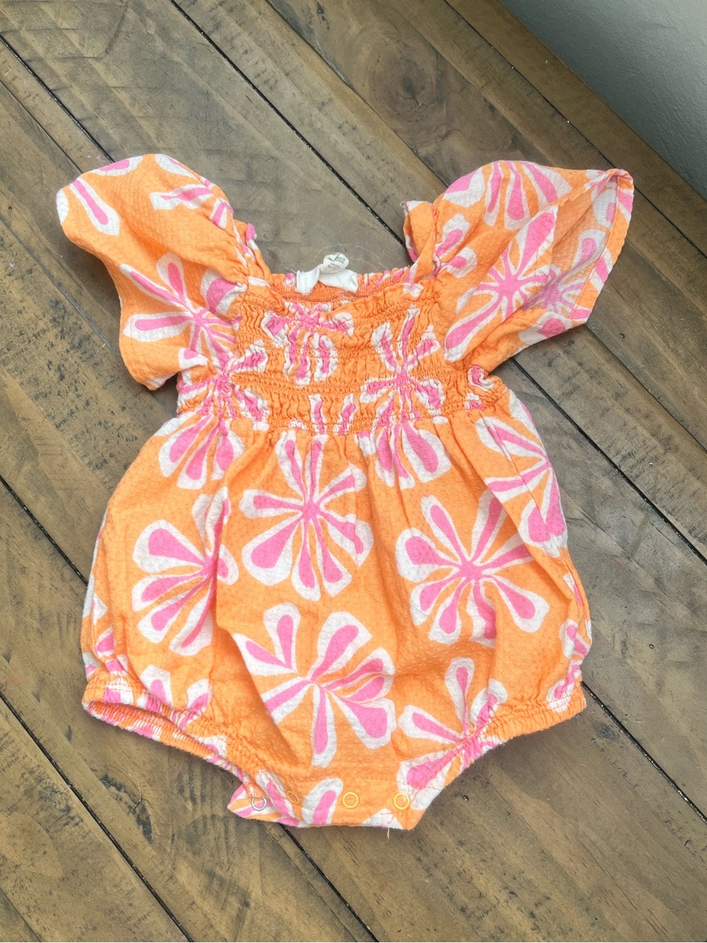 Jessica Simpson Orange Floral Puff-Sleeve Baby Romper